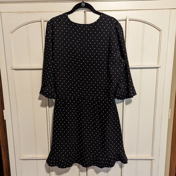 LOFT Black and White Polka-dot Wrap Dress 10 EUC - Picture 6 of 10